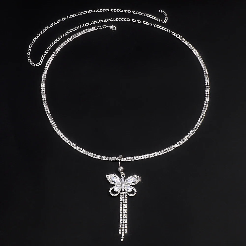 Cadena corporal con mariposa de strass brillantes